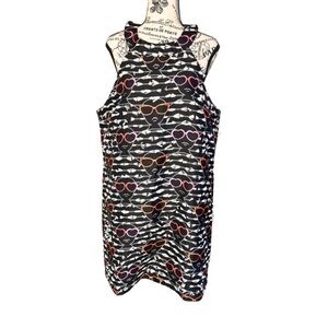 Chic Black Dress with Pink and Orange Sunglasses Print